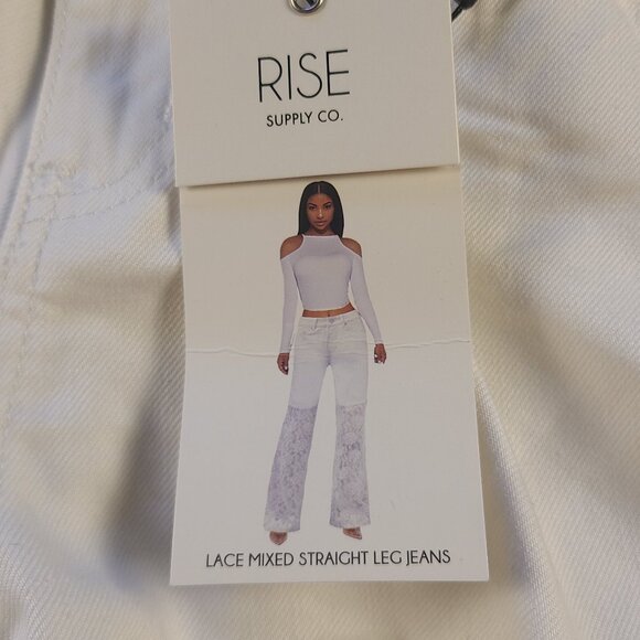 Rise Supply CO Women's 3 Jeans White Lace Mixed Straight Leg - Picture 9 of 10